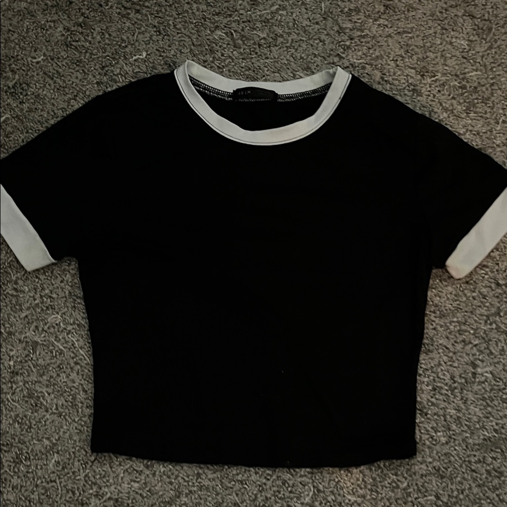 SHEIN Black Crop Top with White Trim